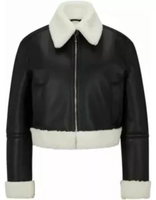 Regular-fit jacket in synthetic coated fabric- Patterned Women's Cropped Jacket