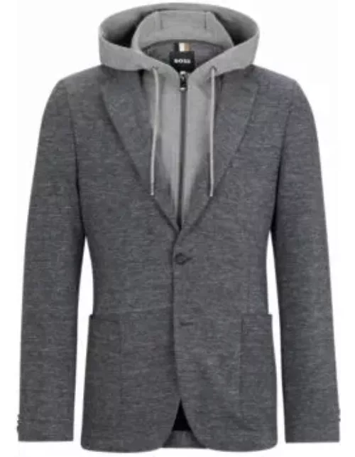 Slim-fit jacket in stretch jersey with detachable hood- Silver Men's Sport Coat