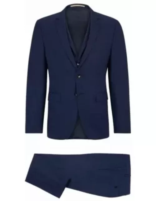 Extra-slim-fit suit in patterned stretch wool- Dark Blue Men's Business Suit