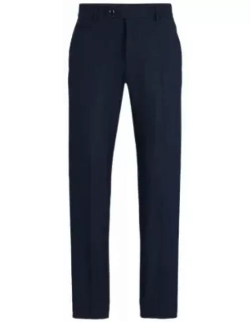 Slim-fit trousers in wrinkle-resistant melange fabric- Dark Blue Men's Wear To Work