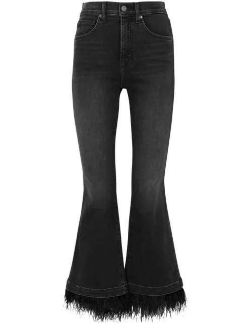 Veronica Beard Carson Feather-trimmed Flared Jeans - Nearly Black - 32 (W32 / UK14-16 / L)