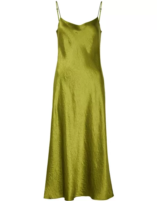 Vince Crinkled Satin Midi Slip Dress - Green - S (UK8-10 / S)
