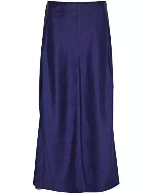 Vince Panelled Satin Midi Skirt - Dark Blue - 12 (UK16 / XL)