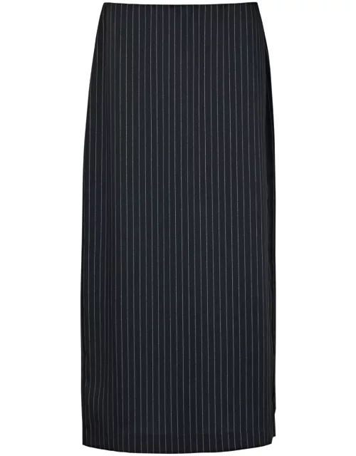 Vince Pinstriped Satin Midi Skirt - Navy - 10 (UK14 / L)