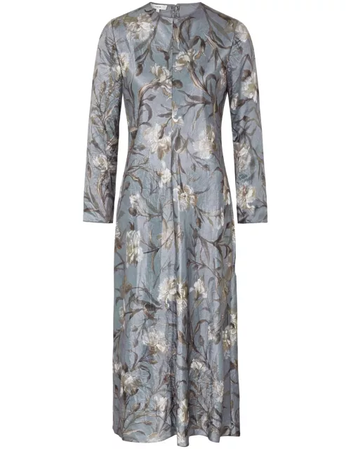Vince Floral-print Crinkled Satin Midi Dress - Blue - 4 (UK8 / S)