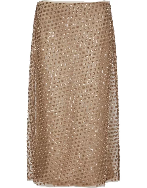 Vince Sequin-embellished Tulle Midi Skirt - Camel - 8 (UK12 / M)