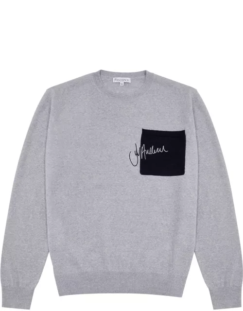 JW Anderson Logo-embroidered Wool Jumper - Grey
