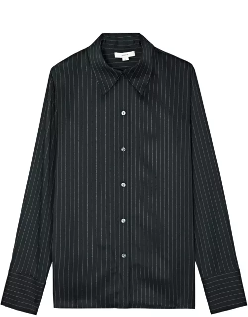 Vince Pinstriped Silk-satin Shirt - Navy - XS (UK6 / XS)