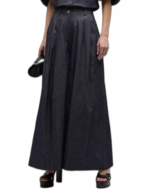 High-Rise Double-Pleated Flare Wide-Leg Pant