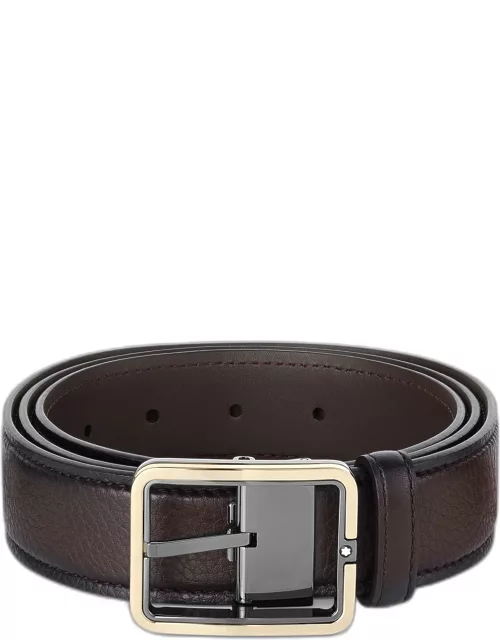 Men's Two-Tone Buckle Grained Leather Belt, 35m