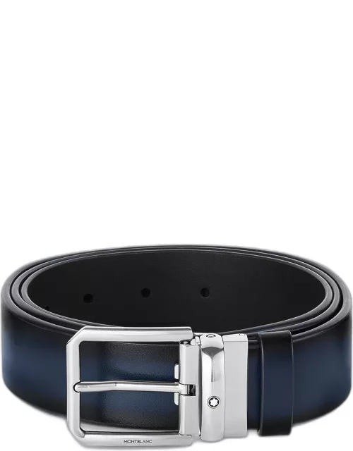 Men's Square-Buckle Reversible Leather Belt, 35m