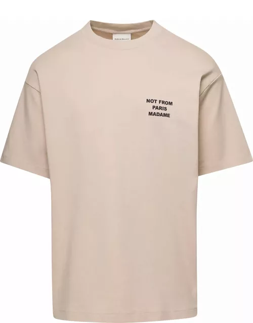 Drôle de Monsieur Beige Crewneck T-shirt With Slogan Print On The Front And Back In Cotton Man