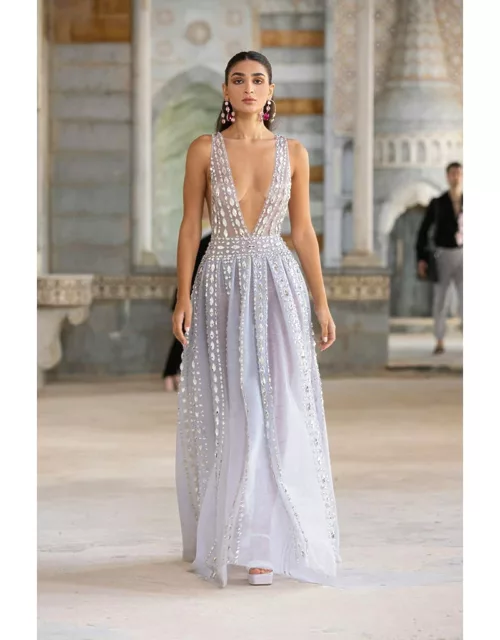 Georges Hobeika Deep V with Pleated Skirt Gown