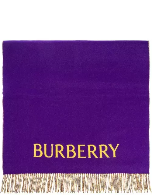Burberry Logo Embroidered Fringed-edge Scarf