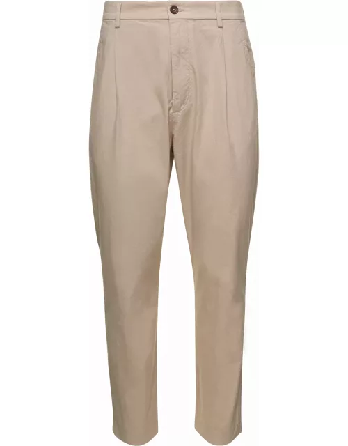 Pence Beige Pants With Button Fastening In Cotton Man