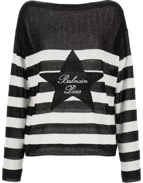 Balmain Logo Embroidery Striped Sweater