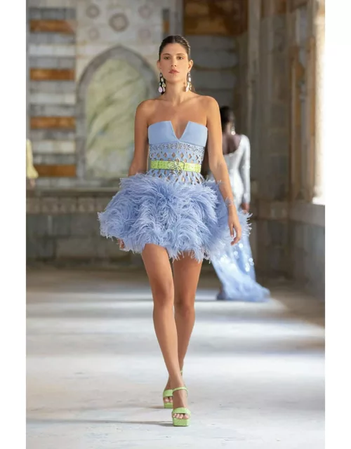 Georges Hobeika Strapless Feather Cocktail Dres