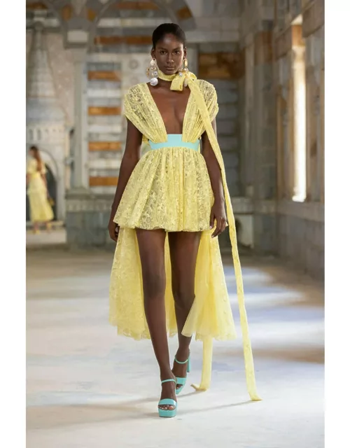 Georges Hobeika Yellow Lace Dress with Overskirt
