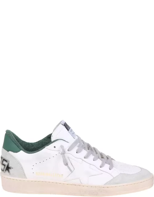 Golden Goose Ballstar Sneakers In White And Green Leather