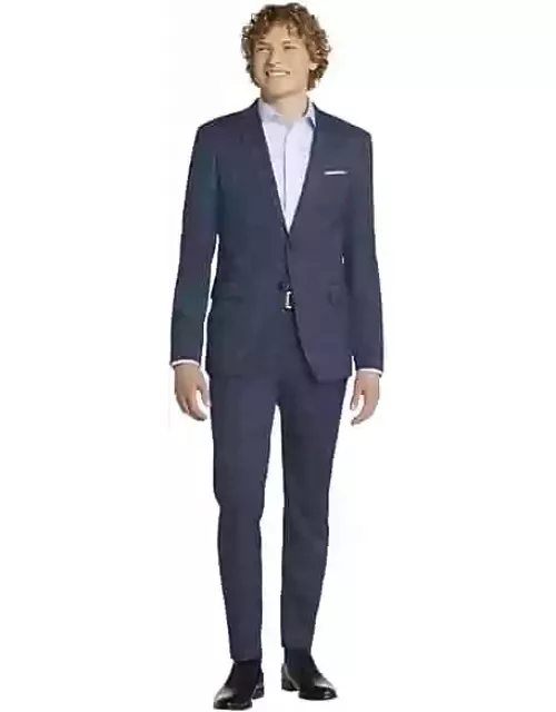 Wilke-Rodriguez Men's Slim Fit Notch Lapel Suit Blue Plaid