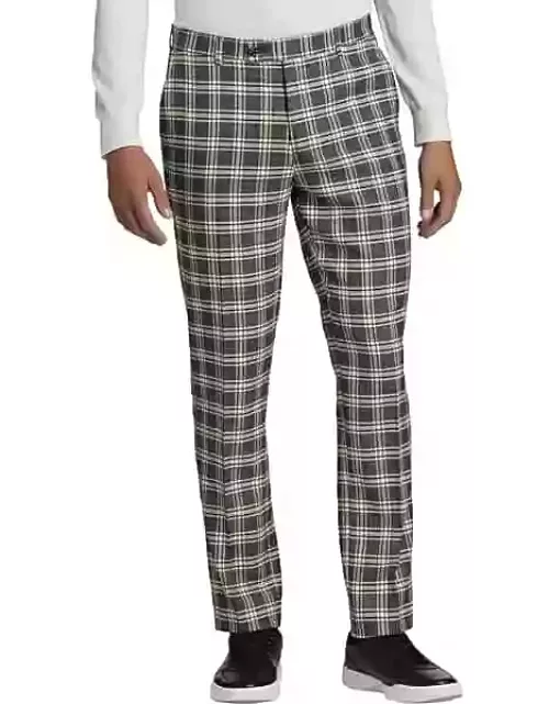 Paisley & Gray Big & Tall Men's Paisely & Gray Slim Fit Suit Separates Pants Black Cream Plaid