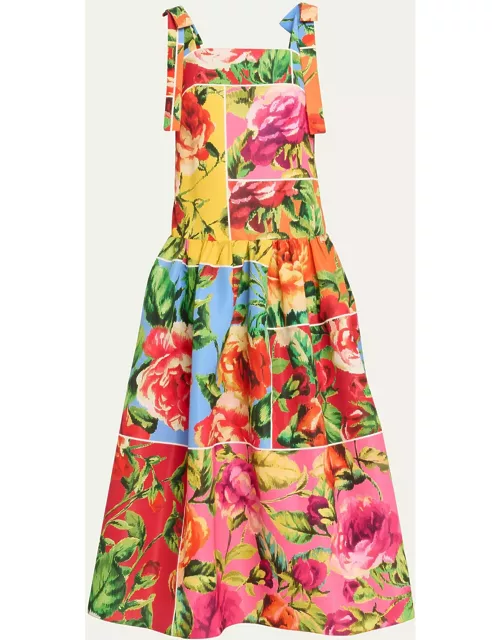 Drop Waist Floral Print Dress with Bow Strap