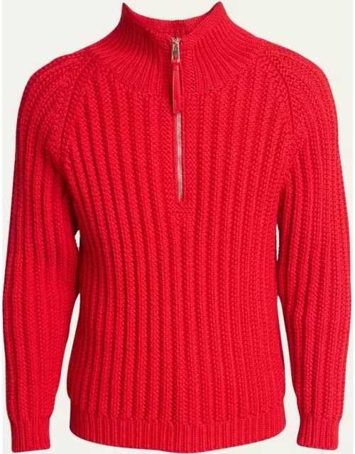 Men's Ribbed Wool Quarter-Zip Sweater