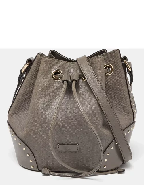 Gucci Grey Diamante Leather Medium Hilary Bucket Bag