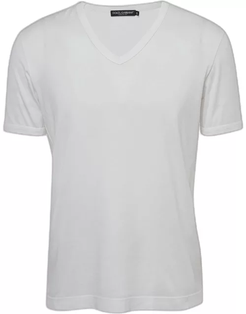 Dolce & Gabbana White Cotton V-Neck T-Shirt