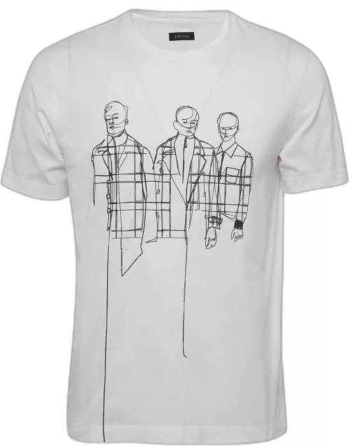 Z Zegna White Printed Cotton Crew Neck T-Shirt