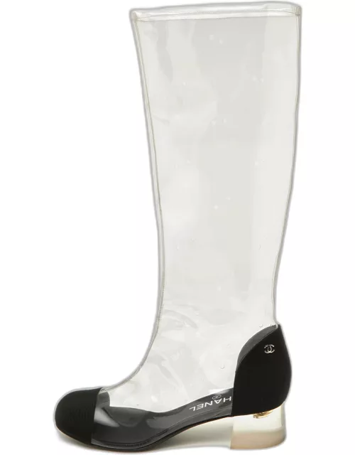Chanel Transparent/Black PVC and Grosgrain Knee High Boot
