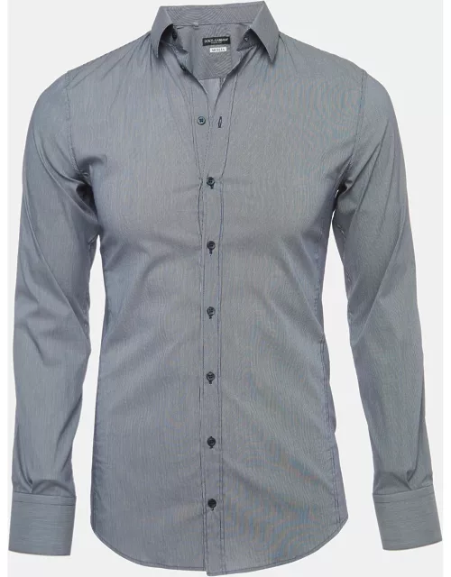 Dolce & Gabbana Navy Blue Striped Cotton Sicilia Full Sleeve Shirt