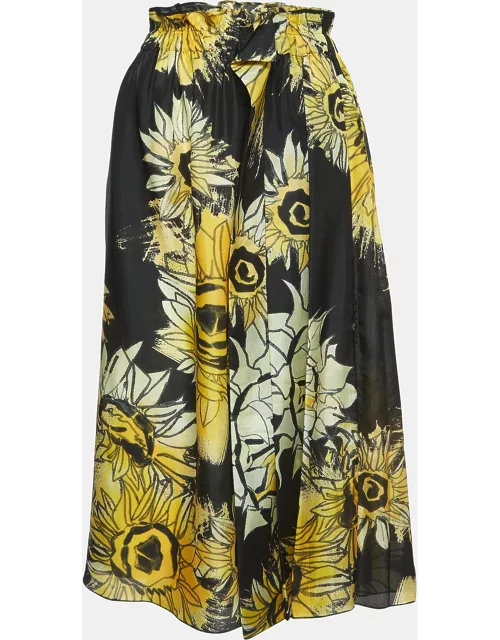 N21 Black Floral Print Silk Elasticated Waist Midi Skirt
