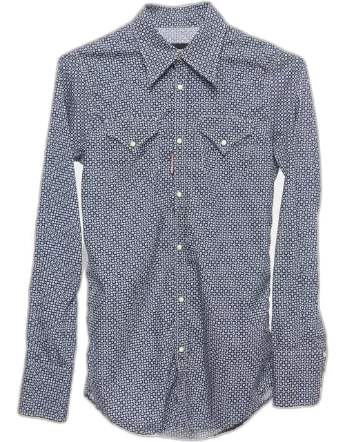 Dsquared2 Blue Print Cotton Button Front Full Sleeve Shirt
