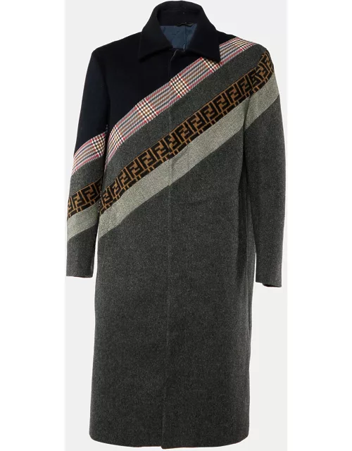 Fendi Grey FF Paneled Wool Mid Length Coat