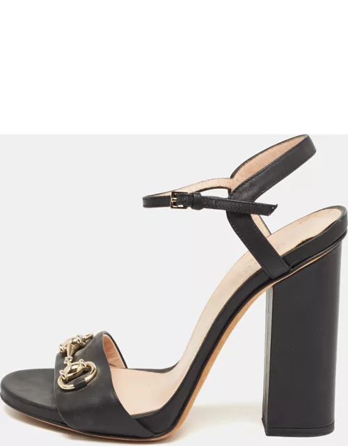 Gucci Black Leather Claudie Ankle Strap Sandal