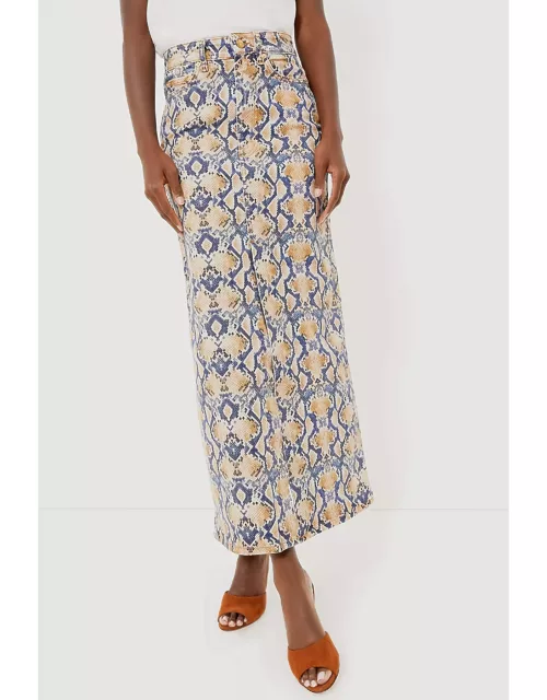 Safari Print Denim Maxi Slit Skirt