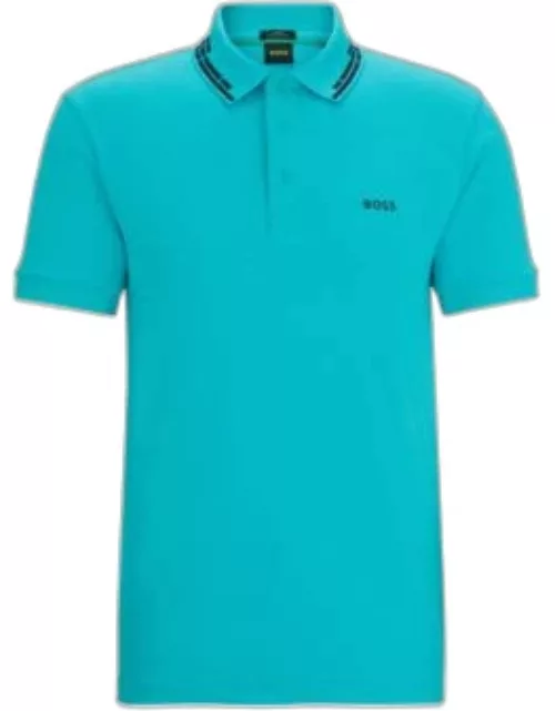 Interlock-cotton slim-fit polo shirt with collar graphics- Light Green Men's Polo Shirt