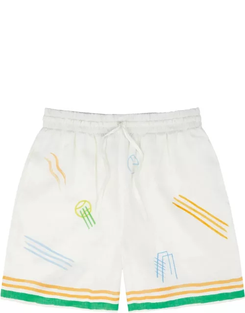 Casablanca Printed Linen Shorts - Cream