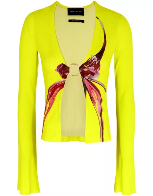 Louisa Ballou Floral-print Stretch-jersey Cardigan - Yellow - L (UK14 / L)