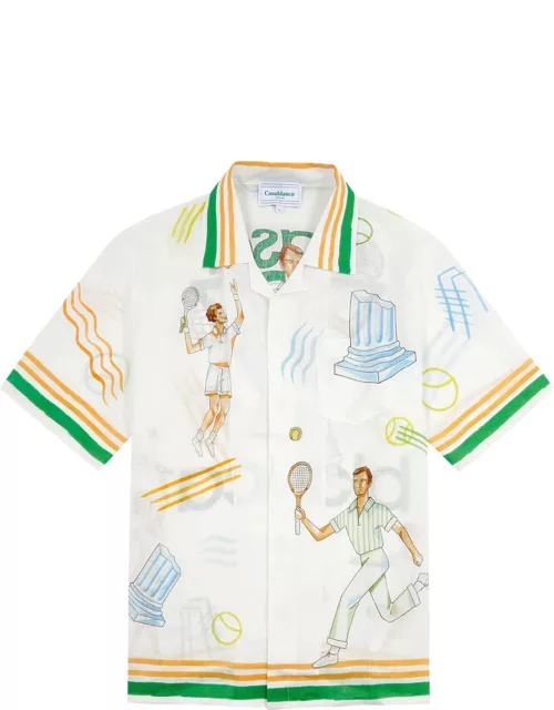 Casablanca Tennis Club Printed Linen Shirt - Cream
