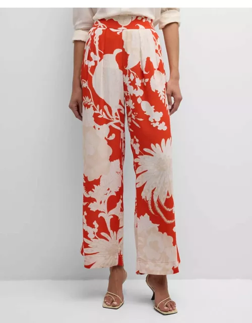 Charlotte Floral-Print Pleated Wide-Leg Pant