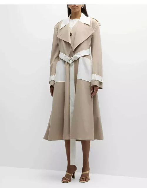 Carolyn Bi-Color Belted A-Line Trench Coat