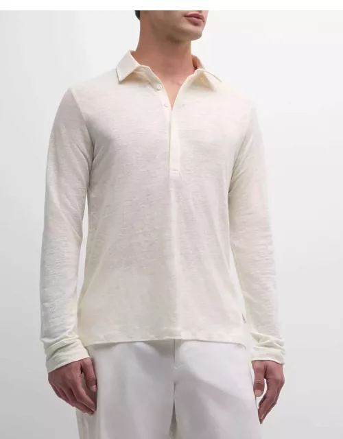 Men's Long-Sleeve Linen Polo Shirt
