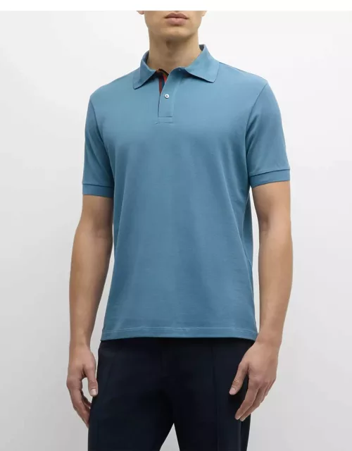Men's Solid Polo Shirt with Signature Stripe
