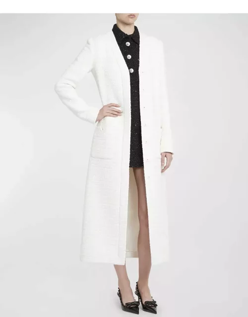 V-Logo Paillette Tweed Long Coat