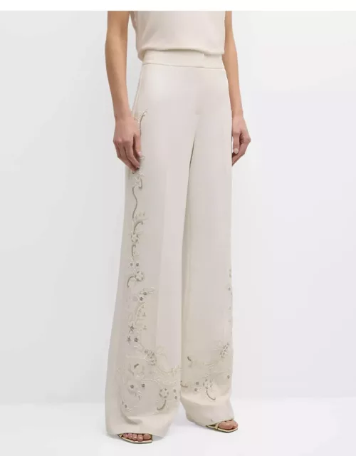 Samantha Beaded Floral-Embroidered Pant