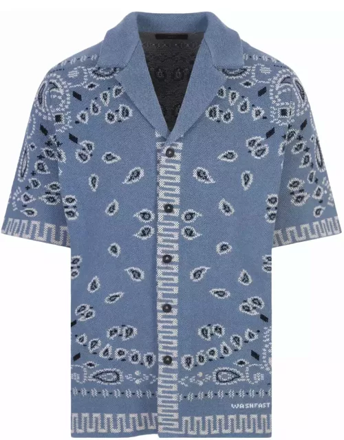 Alanui Denim Cotton Piquet Bowling Bandana Shirt