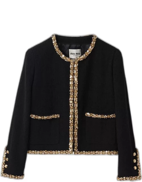 Cropped Jacket With Crystal Embellishment