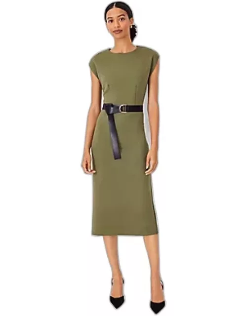 Ann Taylor Faux Leather Belted Midi Sheath Dres